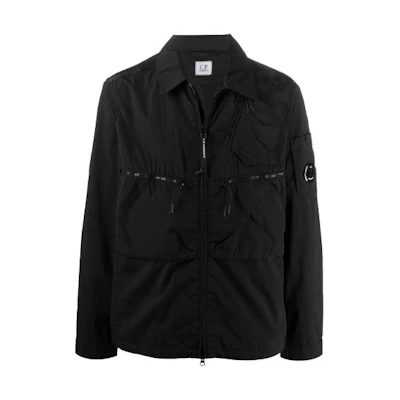 C.P. Company SS22 Black Jacket with Lens Detail and Nylon Panel Zipper. 11CMOS152A005782M999