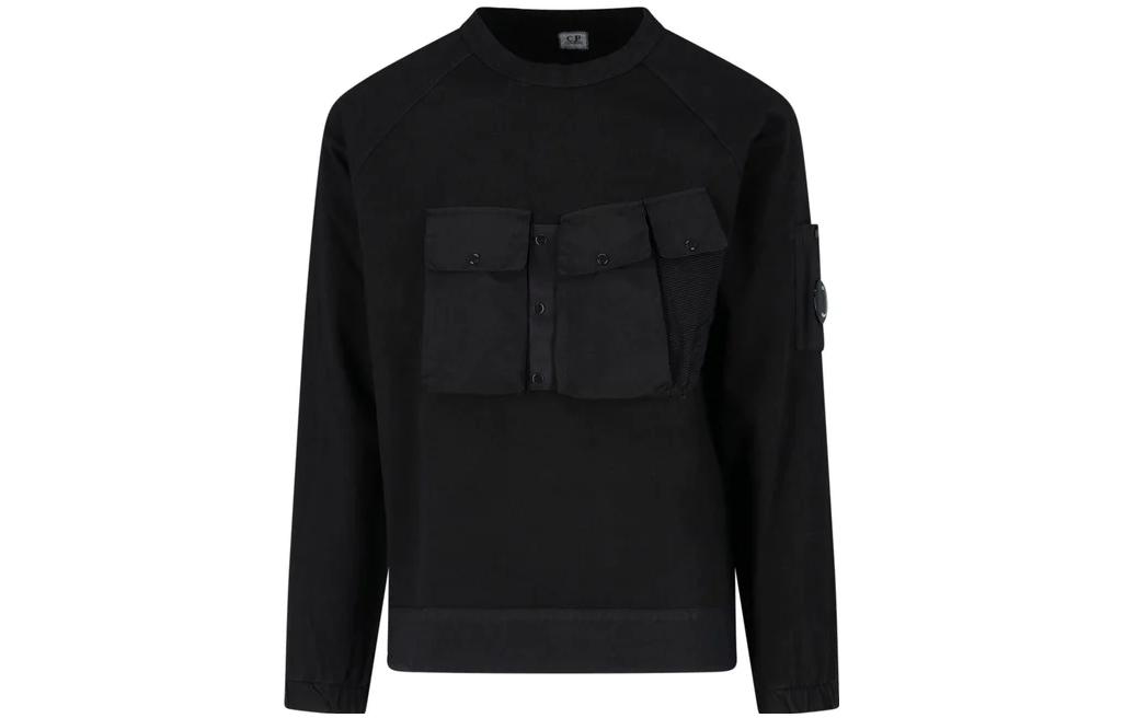 C.P. Company SS22 Black Crewneck Pocket Detail Long Sleeve Sweatshirt 12CMSS181A006059M-999