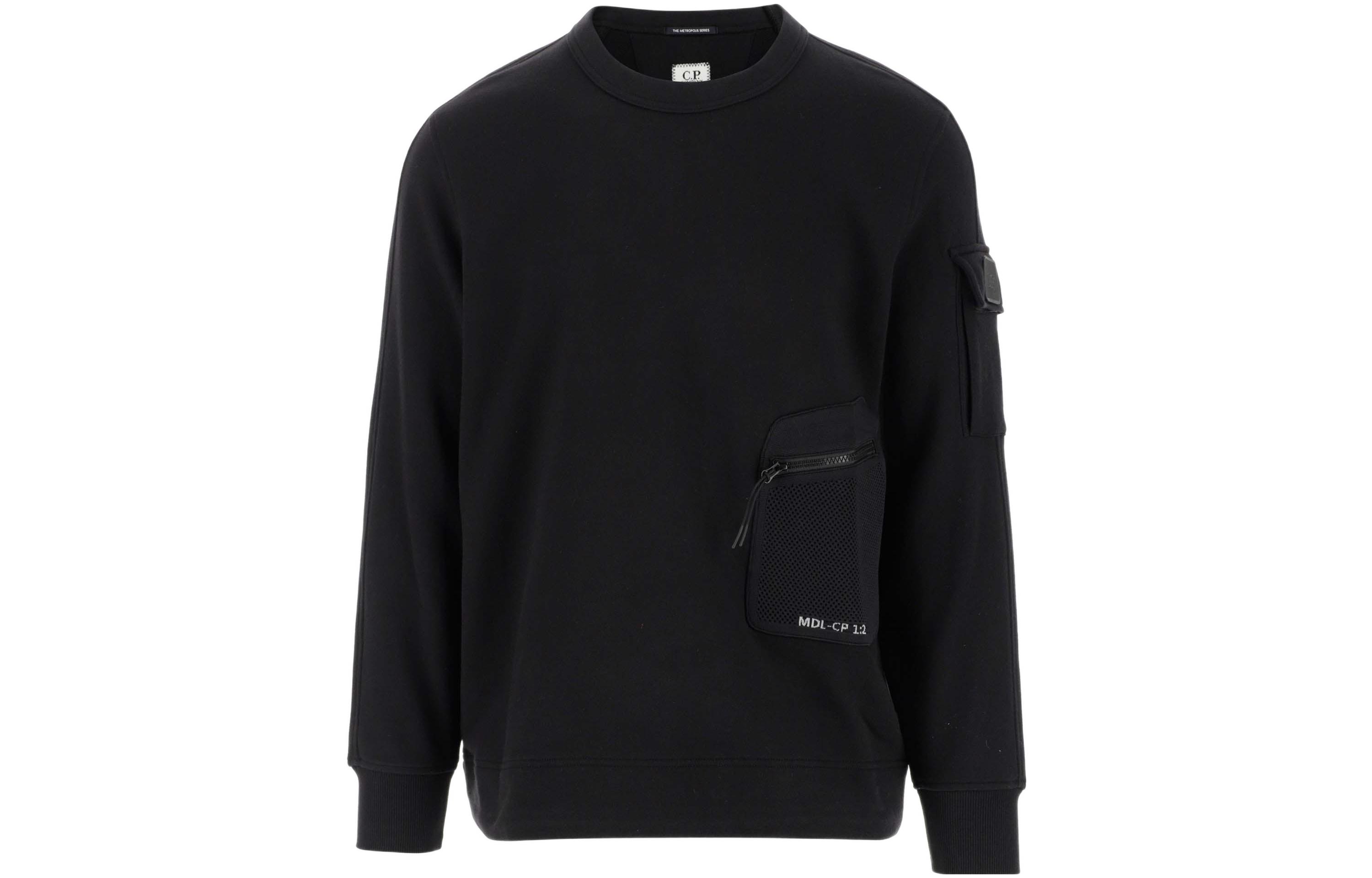 C.P. Company SS22 Black Crewneck Pullover Sweatshirt with Pocket 12CMSS073A005086W999