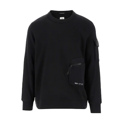 C.P. Company SS22 Black Crewneck Pullover Sweatshirt with Pocket 12CMSS073A005086W999