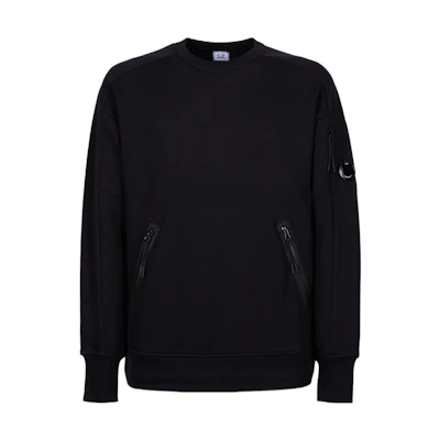 C.P. Company SS22 Black Logo Pullover Crewneck Sweatshirt Men’s Long Sleeve 12CMSS080A005086W-999