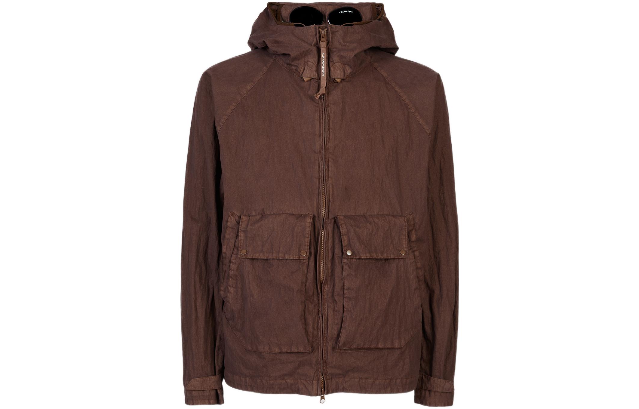 C.P. Company SS22 Brick Red Goggle Hooded Jacket with Dual Pockets Men 12CMOW209A006233G-354