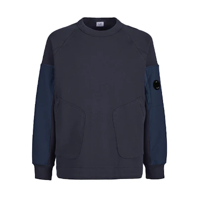 C.P. Company SS22 Diagonal Raised Fleece Mixed Sweatshirt Navy Men’s 12CMSS113A005086M888
