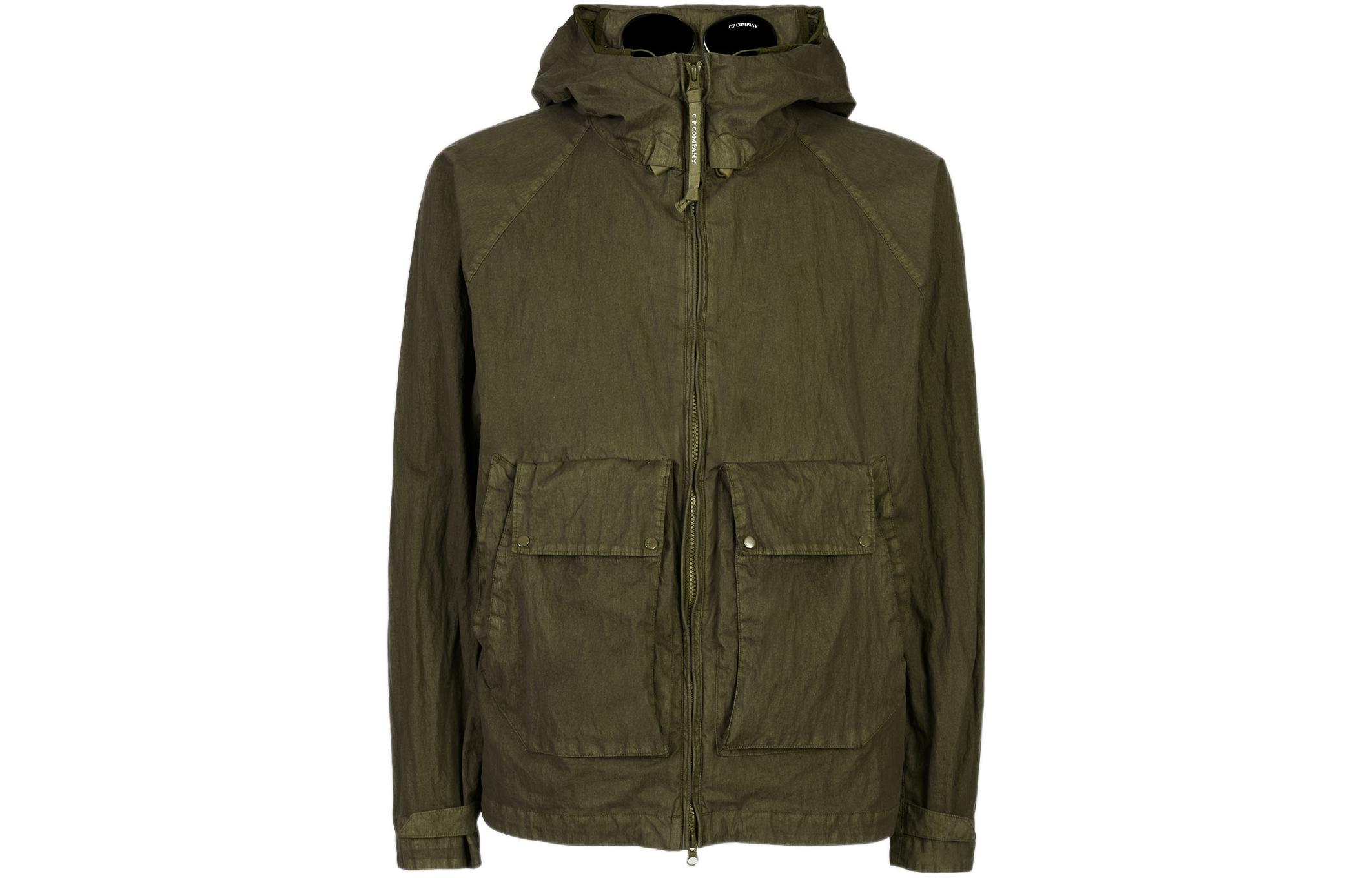 C.P. Company SS22 Goggle Hoodie Jacket Olive Green Dual Pocket 12CMOW209A006233G-683