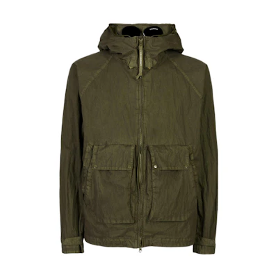 C.P. Company SS22 Goggle Hoodie Jacket Olive Green Dual Pocket 12CMOW209A006233G-683