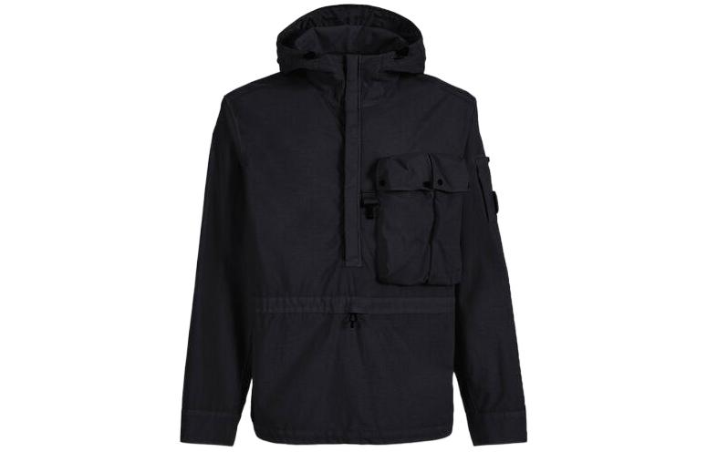 C.P. Company SS22 Half-Zip Pullover Hoodie with Chest Pocket Black () 12CMOS102A005782G999