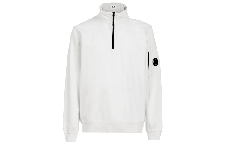 C.P. Company SS22 Lightweight Fleece Half-Zip Sweatshirt Jacket White Mens 12CMSS035A002246G103