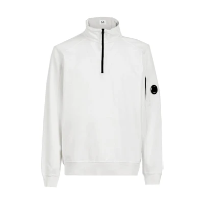 C.P. Company SS22 Lightweight Fleece Half-Zip Sweatshirt Jacket White Mens 12CMSS035A002246G103