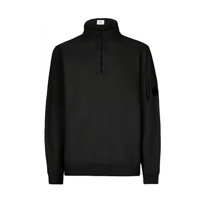 C.P. Company SS22 Lightweight Fleece Quarter-Zip High-Collar Jacket Black Men 12CMSS035A002246G999
