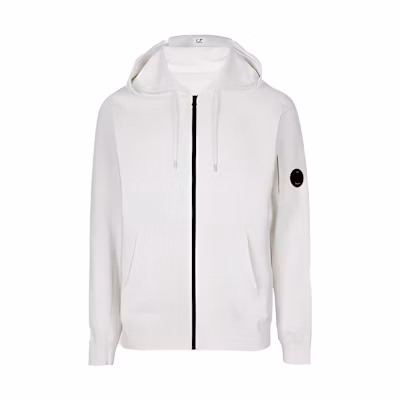 C.P. Company SS22 Lightweight Fleece Zip Hoodie Jacket White Mens 12CMSS034A002246G103