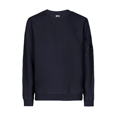 C.P. Company SS22 Logo Lens Patch Vintage Crewneck Sweatshirt Navy Blue Men 12CMSS032A002246G888