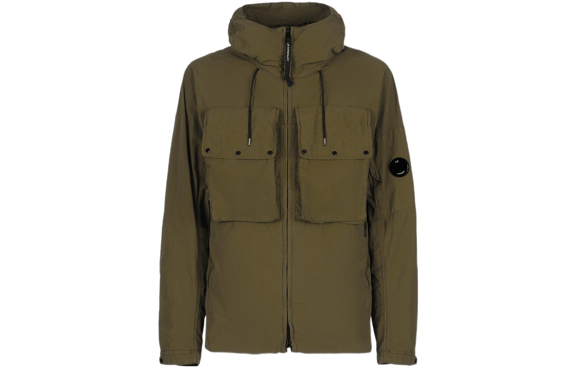 C.P. Company SS22 Olive Green Hooded Jacket with Zipper and Dual Pockets 12CMOW143A005991G683