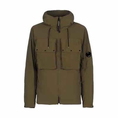 C.P. Company SS22 Olive Green Hooded Jacket with Zipper and Dual Pockets 12CMOW143A005991G683