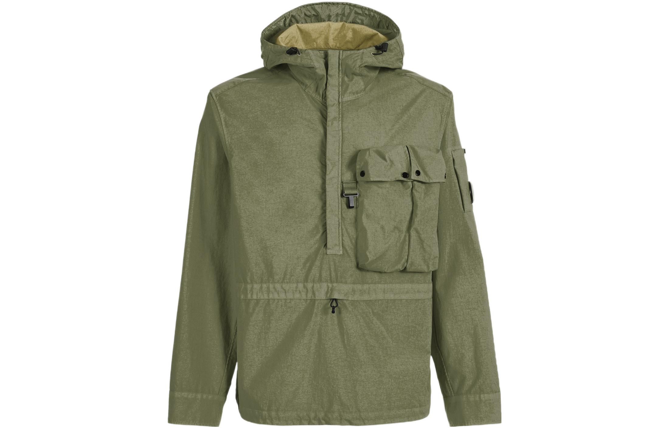 C.P. Company SS22 Pullover Hoodie Military Green with Half-Zip Pocket Design 12CMOS102A005782G660