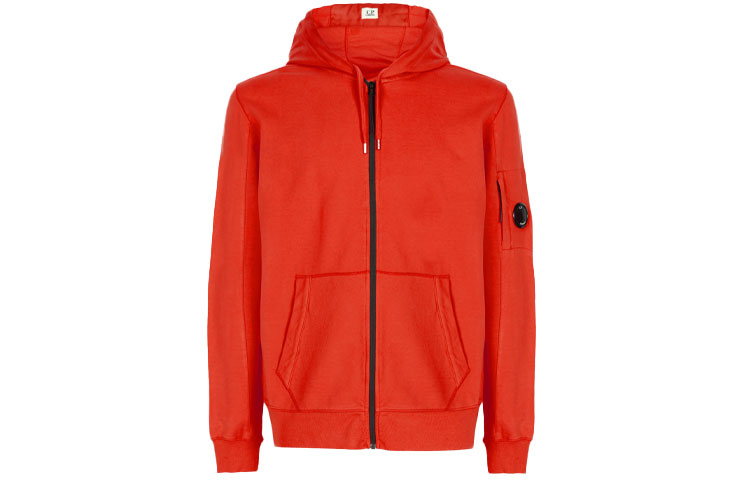 C.P. Company SS22 Red Lightweight Fleece Zip-Up Hoodie Jacket 12CMSS034A002246G455