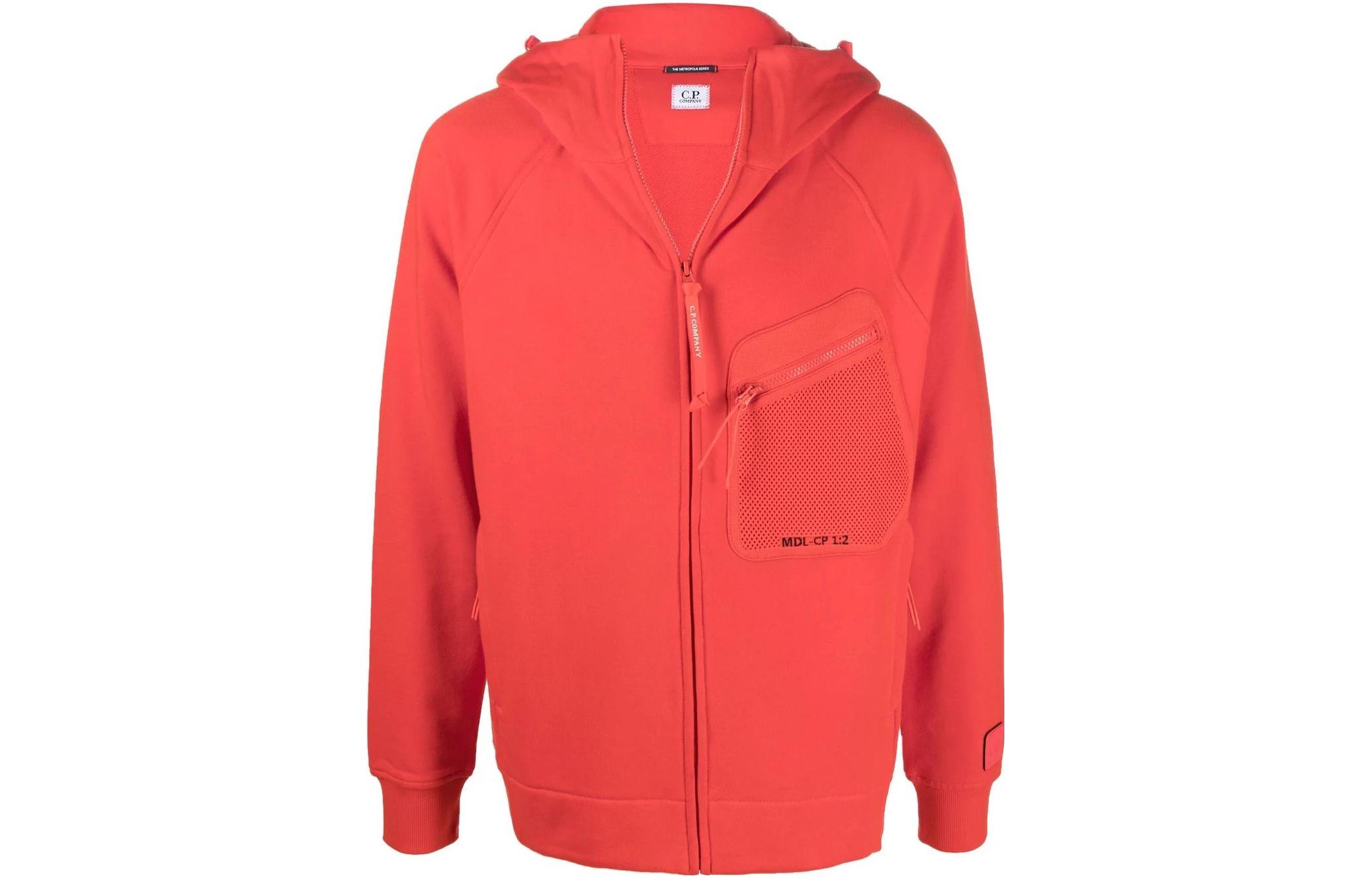 C.P. Company SS22 Red Solid Color Zip Hoodie Jacket for Men 12CMSS078A005086W455