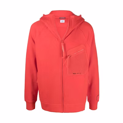C.P. Company SS22 Red Solid Color Zip Hoodie Jacket for Men 12CMSS078A005086W455