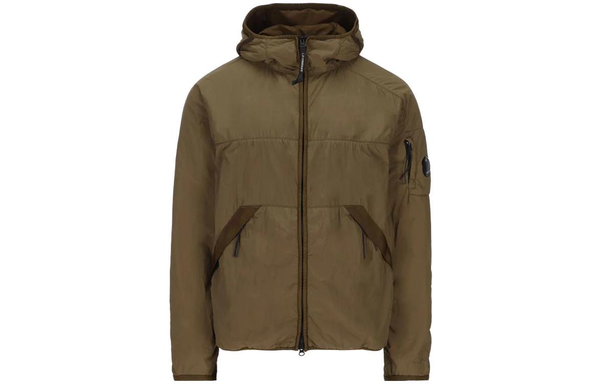 C.P. Company SS22 Solid Logo Patch Zip Hoodie Jacket Green 12CMOW099A006124G683