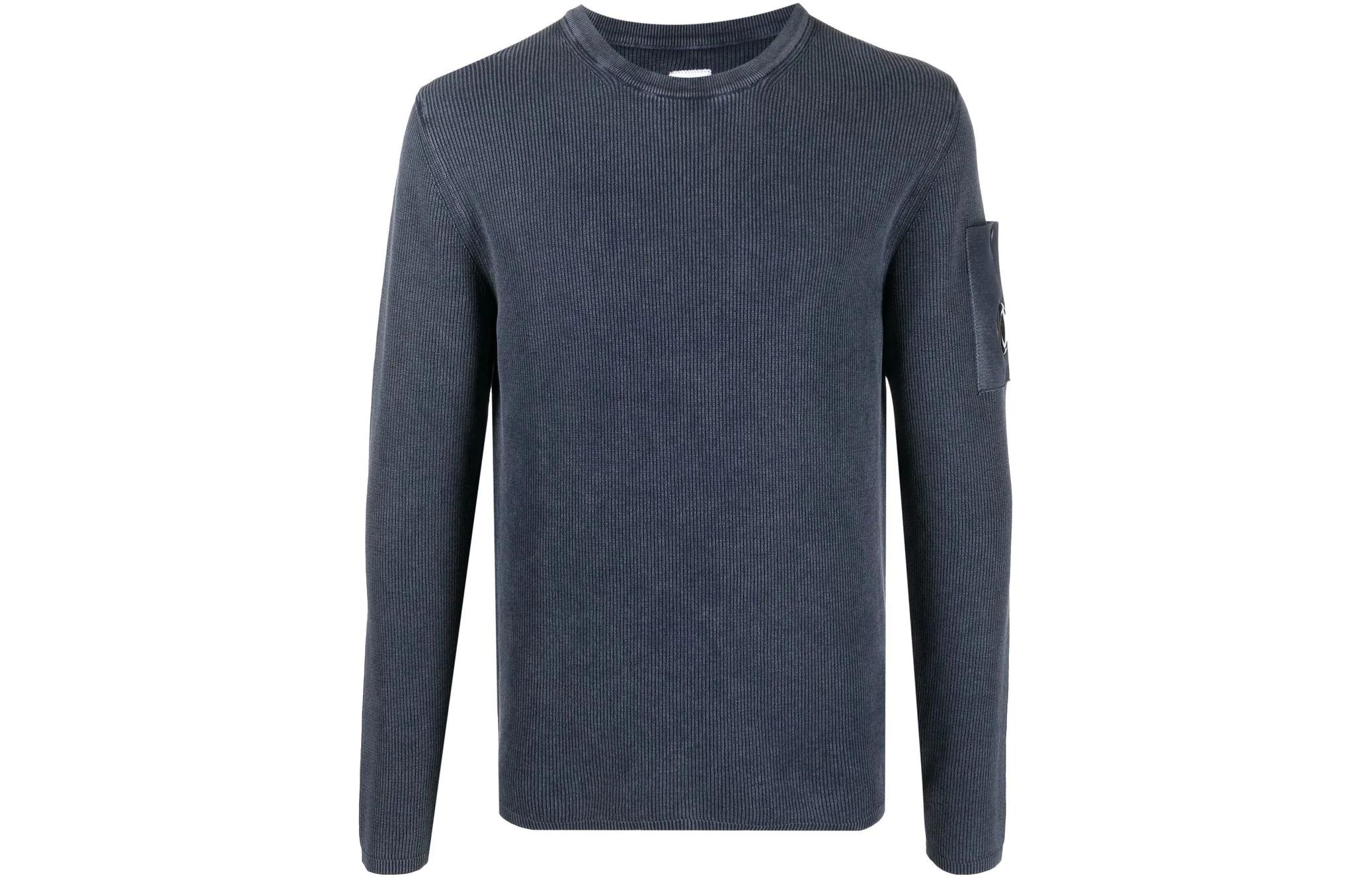 C.P. Company SS22 Solid Ribbed Crewneck Long Sleeve Sweatshirt Men Blue 12CMKN220A006323S888