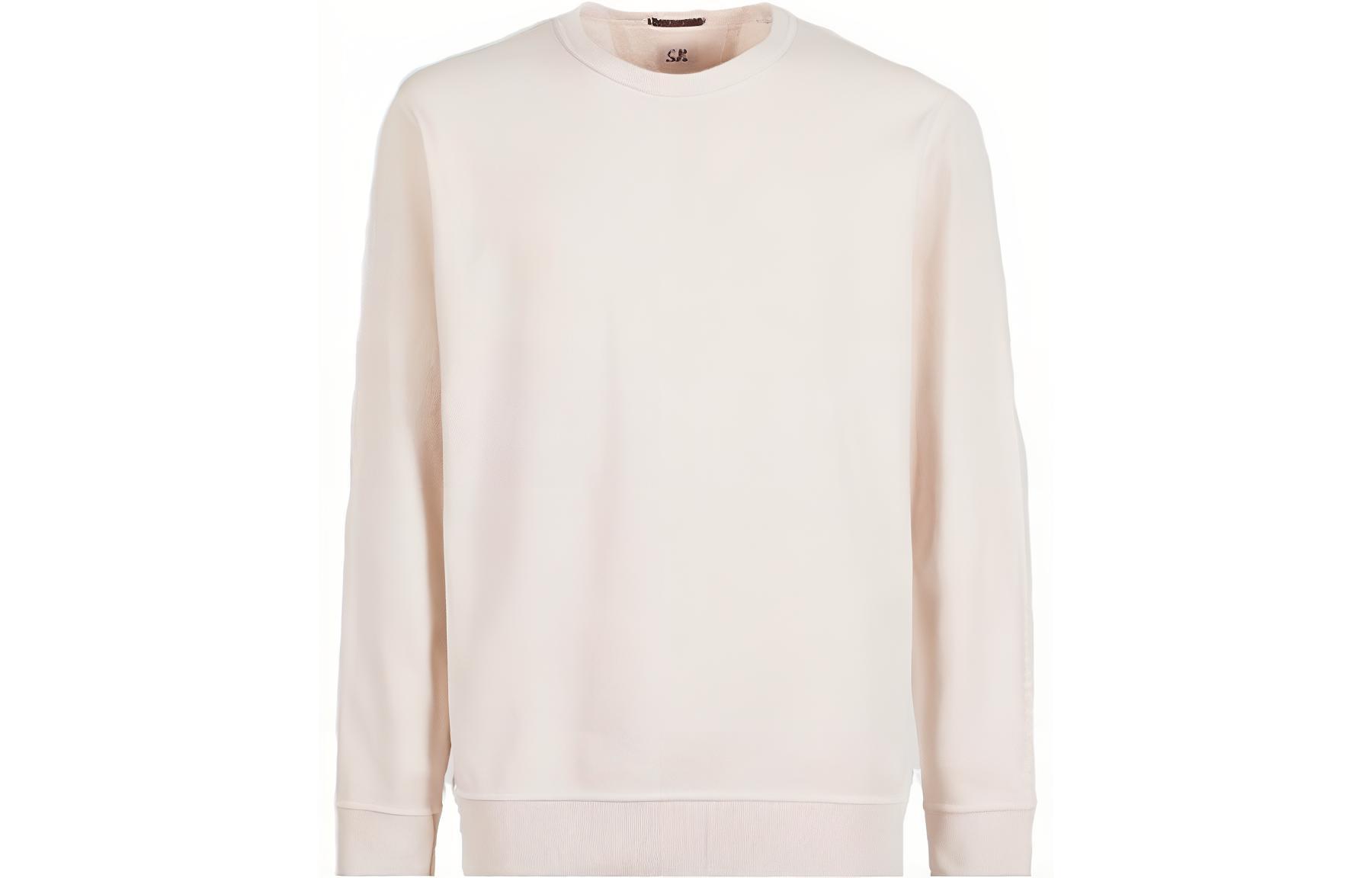 C.P. Company SS22 White Almond Anti-Dye Logo Fleece Cotton Sweatshirt 12CMSS263A005398S405