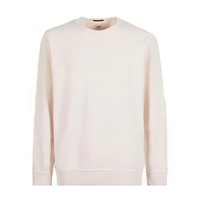 C.P. Company SS22 White Almond Anti-Dye Logo Fleece Cotton Sweatshirt 12CMSS263A005398S405