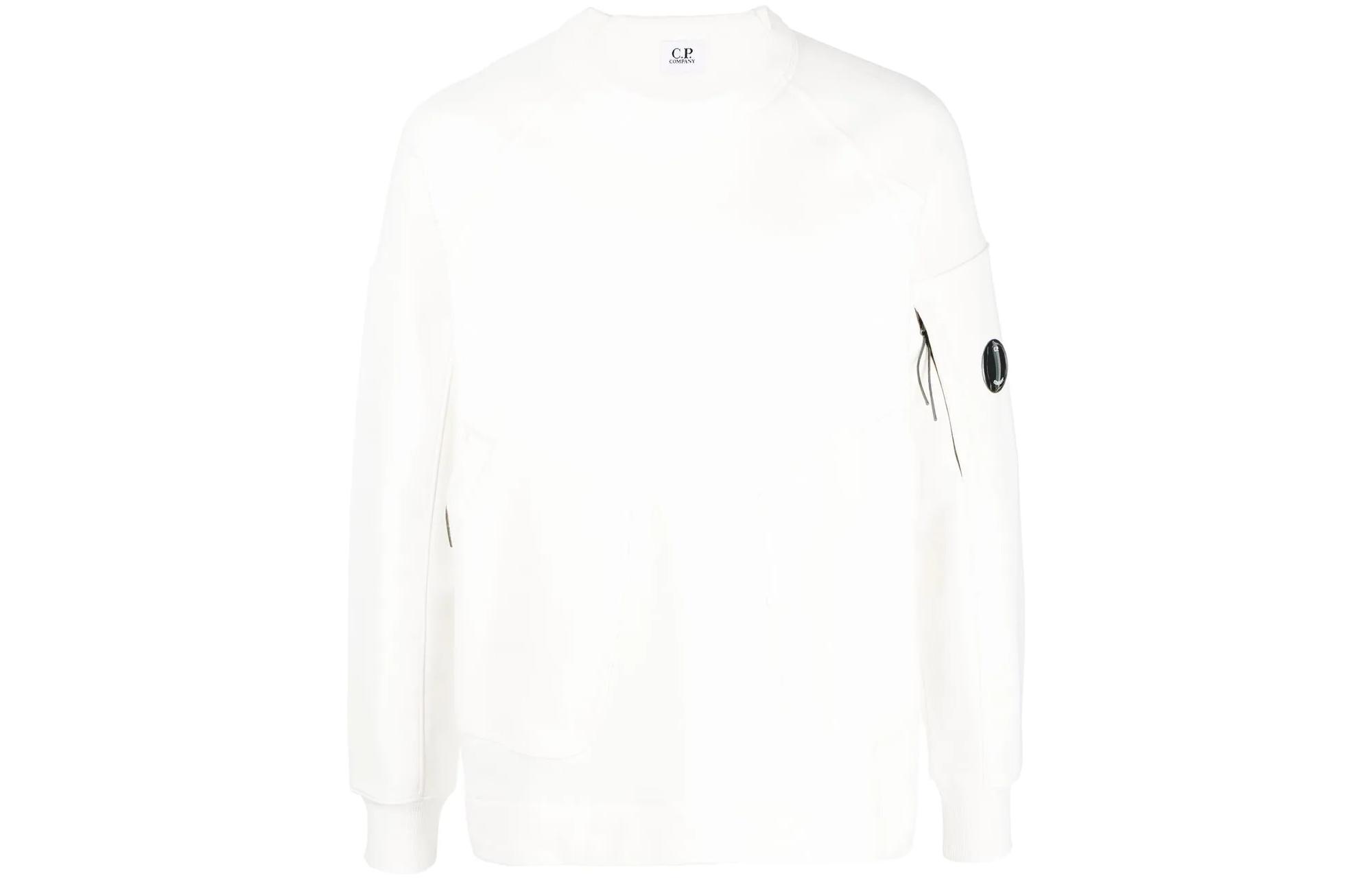 C.P. Company SS22 White Logo Patch Crewneck Long Sleeve Sweatshirt Men 12CMSS113A005086M103