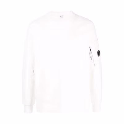C.P. Company SS22 White Logo Patch Crewneck Long Sleeve Sweatshirt Men 12CMSS113A005086M103