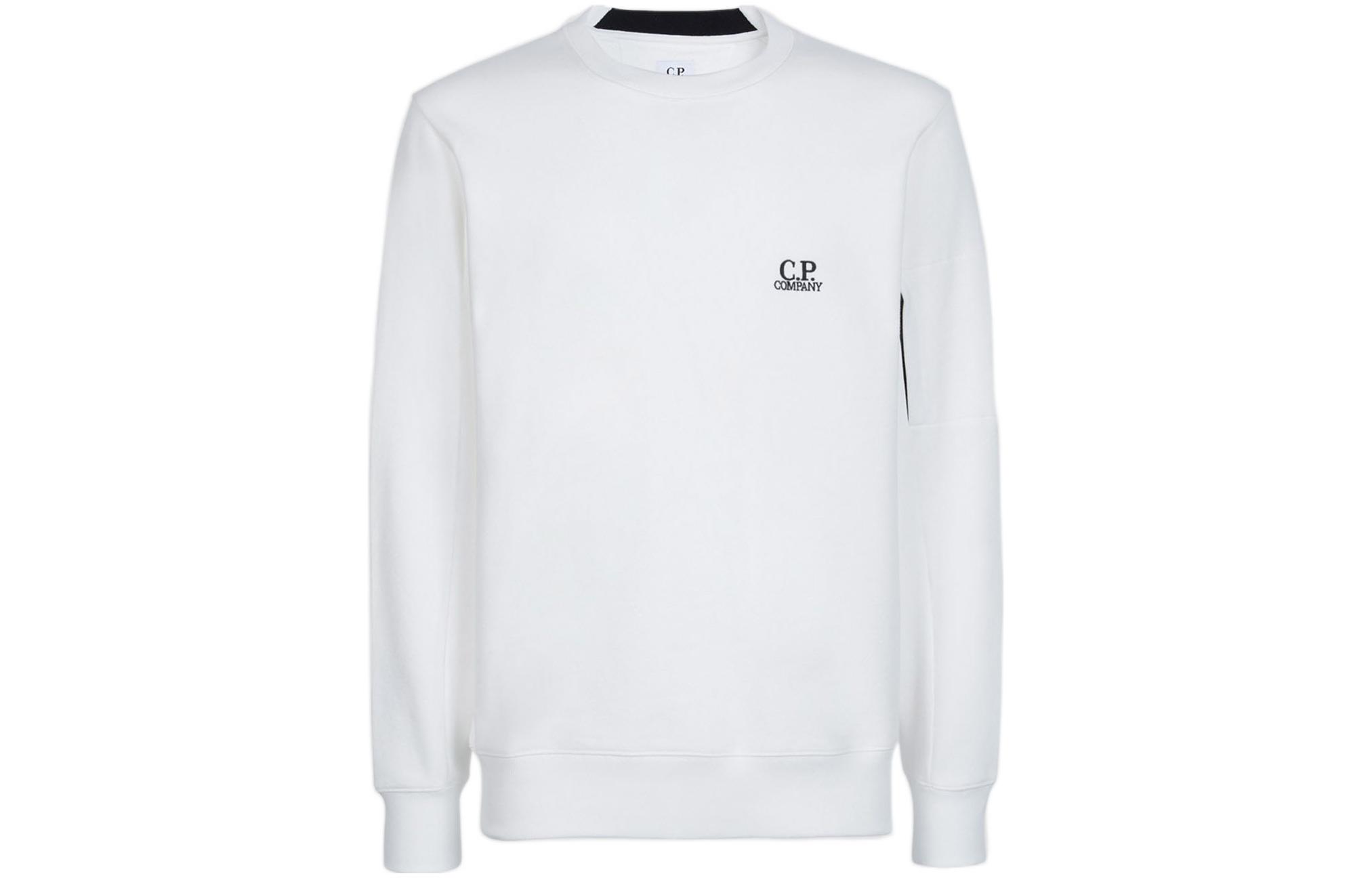 C.P. Company SS22 White Logo Ribbed Crewneck Sweatshirt Long Sleeve 12CMSS022B005086W103