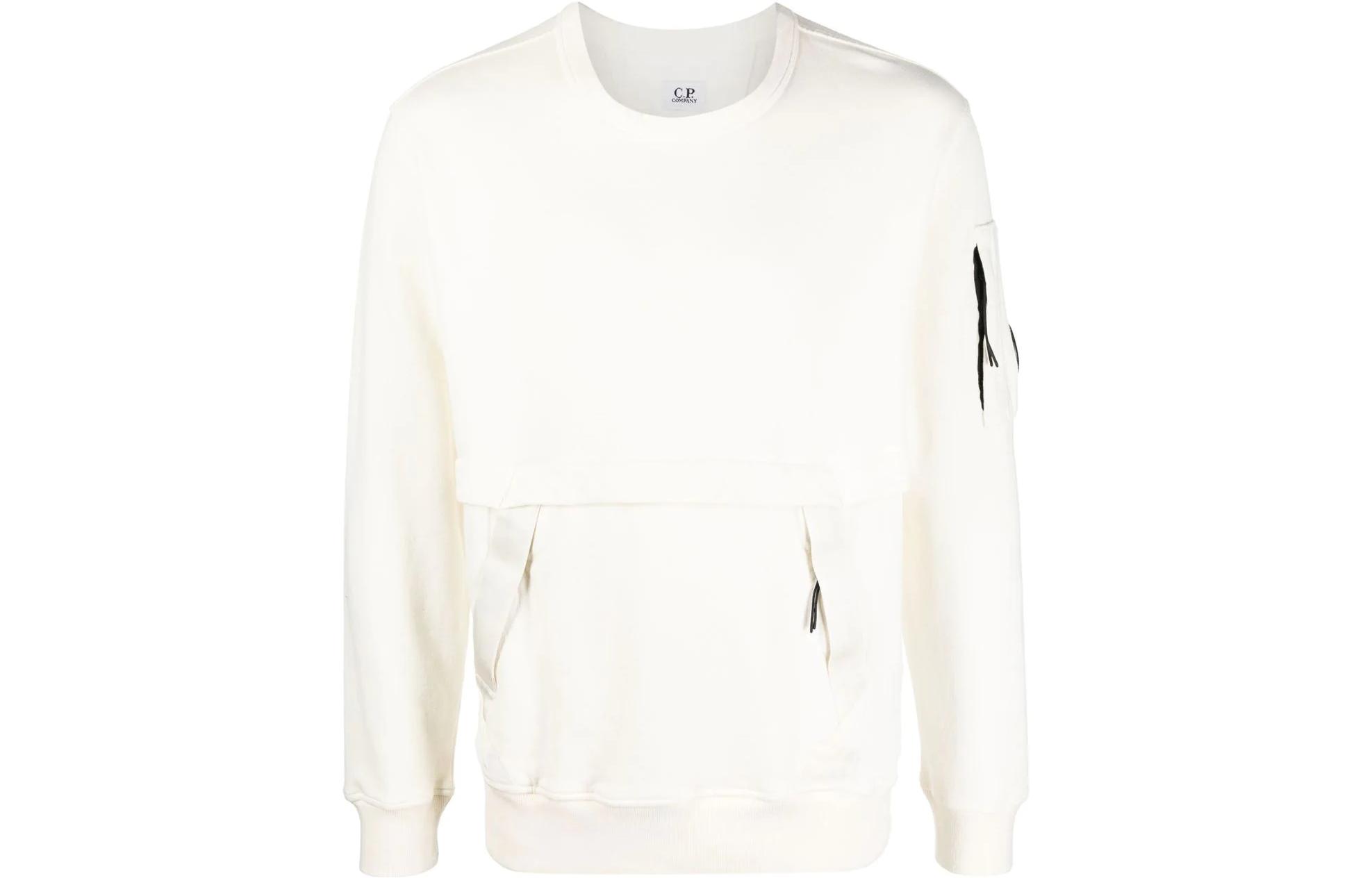 C.P. Company SS22 White Pullover Sweatshirt with Zip Pocket for Men 12CMSS135A005398G-103