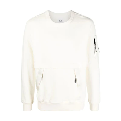 C.P. Company SS22 White Pullover Sweatshirt with Zip Pocket for Men 12CMSS135A005398G-103