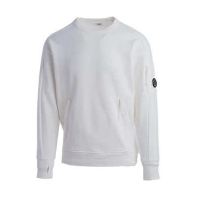 C.P. Company SS22 White Zip Detail Crewneck Pullover Sweatshirt Men’s Long Sleeve 12CMSS080A005086W103