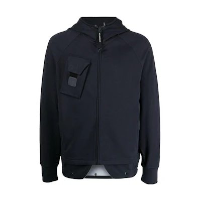 C.P. Company SS23 Black Asymmetrical Hem Zip Hoodie Jacket 14CMSS051A006452M888