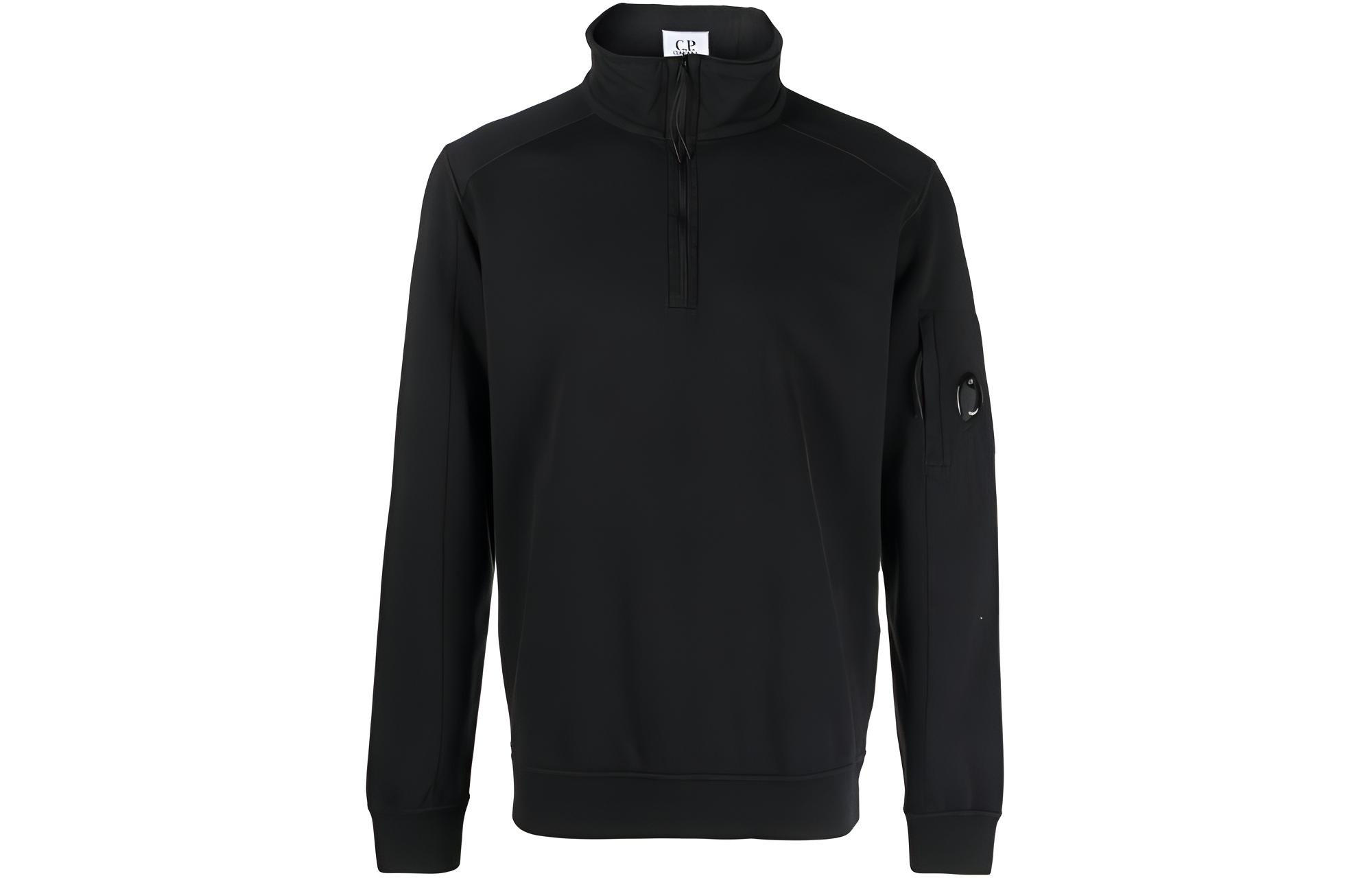 C.P. Company SS23 Black Half-Zip Sweatshirt with Solid Logo Patch 14CMSS035A002246G999