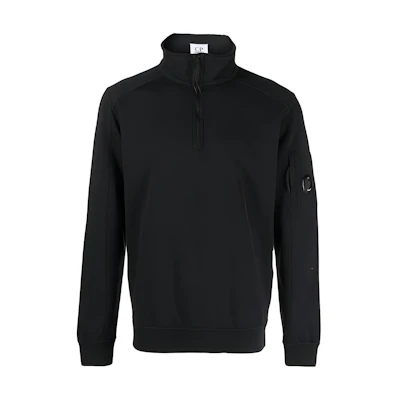 C.P. Company SS23 Black Half-Zip Sweatshirt with Solid Logo Patch 14CMSS035A002246G999