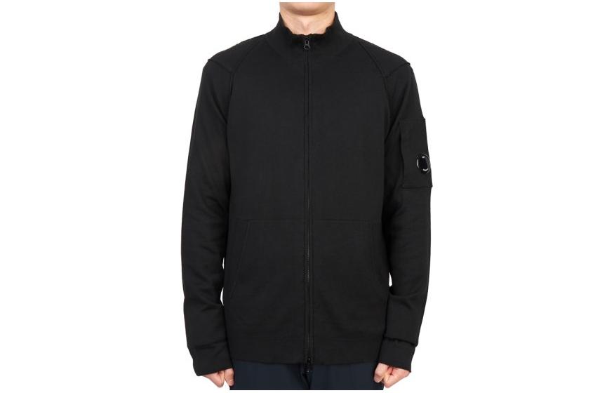 C.P. Company SS23 Black High-Neck Zip-Up Jacket with Sleeve Logo for Men 14CMKN144A004037A999