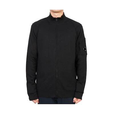 C.P. Company SS23 Black High-Neck Zip-Up Jacket with Sleeve Logo for Men 14CMKN144A004037A999