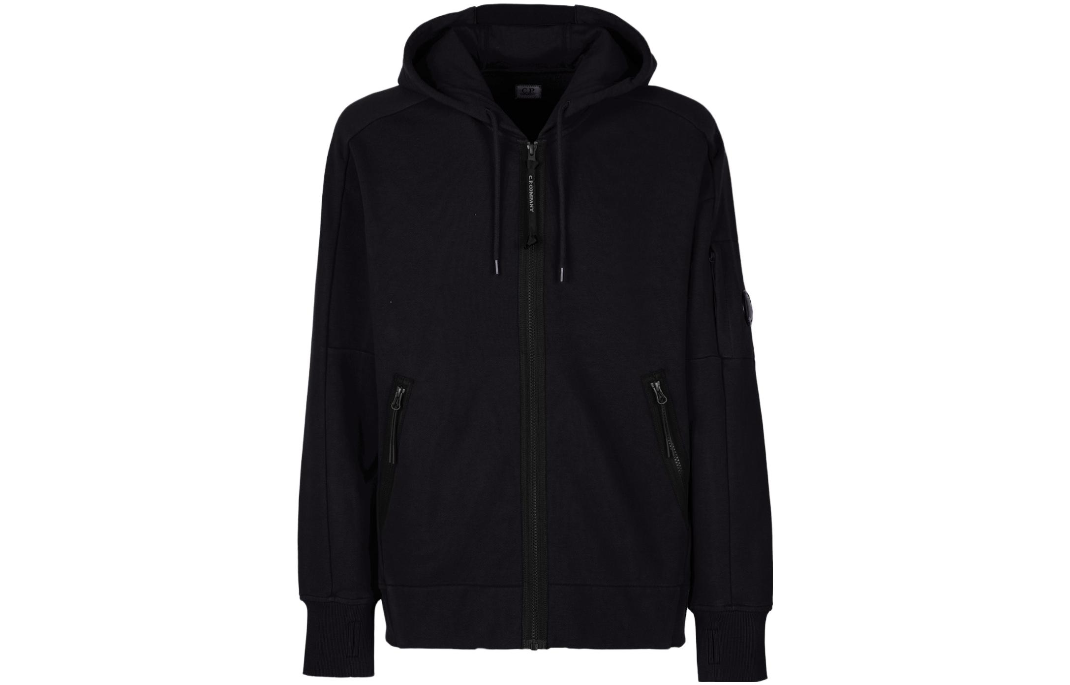 C.P. Company SS23 Black Logo Print Zip-Up Hooded Jacket Men 14CMSS070A005086W999