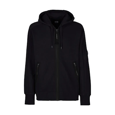 C.P. Company SS23 Black Logo Print Zip-Up Hooded Jacket Men 14CMSS070A005086W999