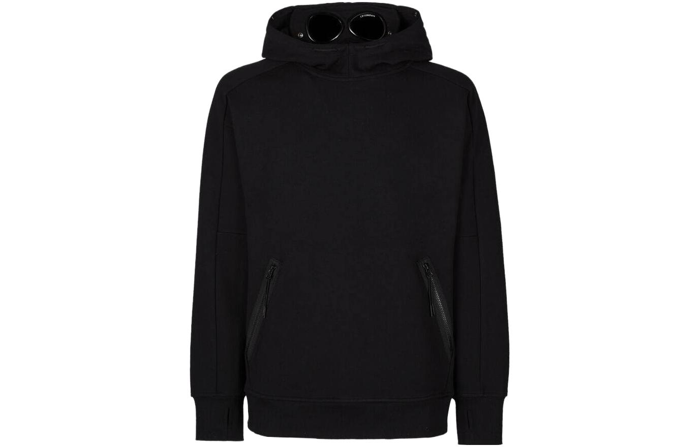 C.P. Company SS23 Black Pullover Hoodie with Goggle Detail for Men 14CMSS080A005086W999