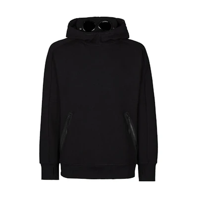 C.P. Company SS23 Black Pullover Hoodie with Goggle Detail for Men 14CMSS080A005086W999