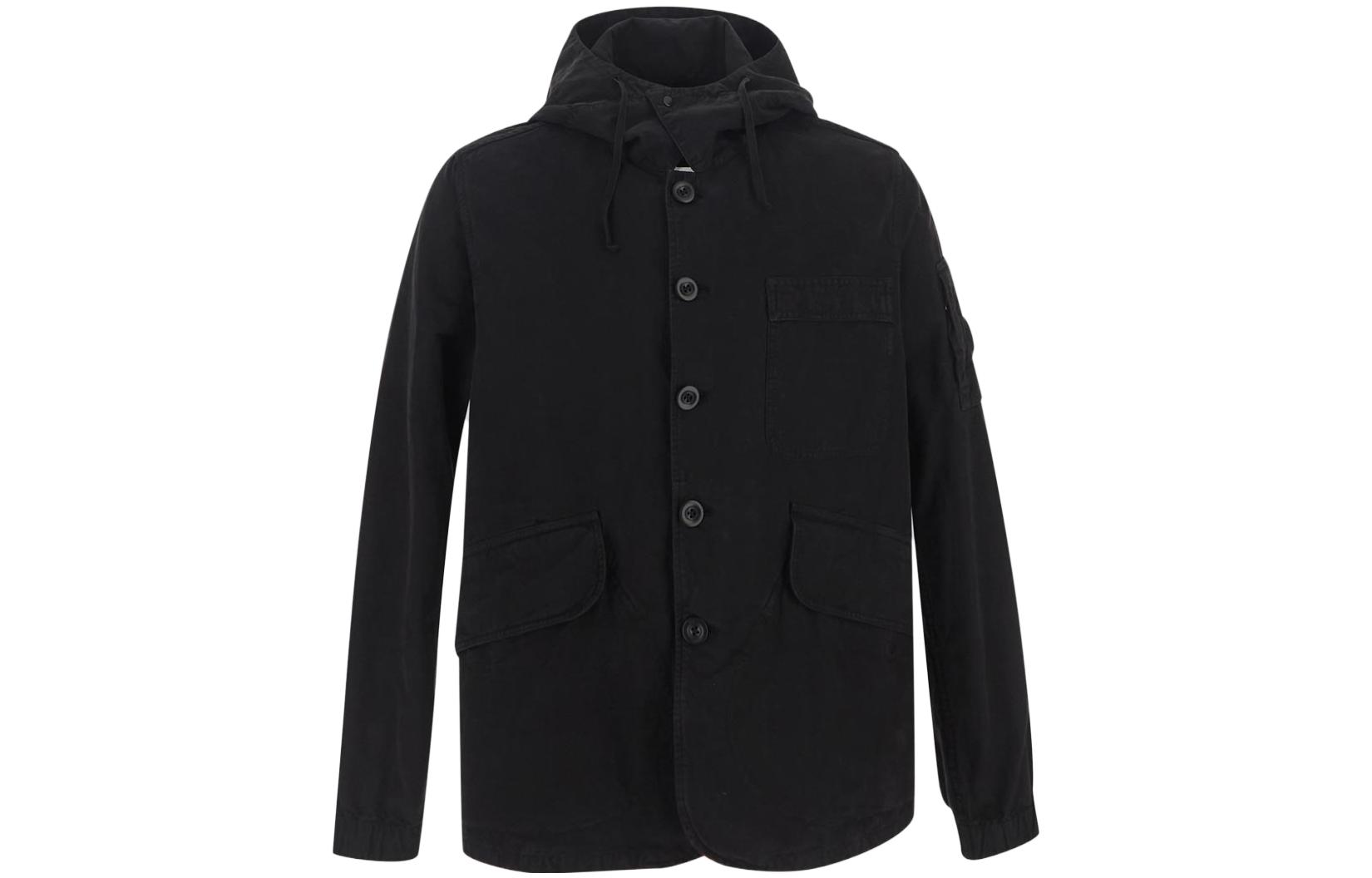 C.P. Company SS23 Black Solid Color Straight-Cut Hoodie Jacket 14CMOW246A006354G999