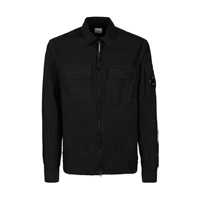 C.P. Company SS23 Black Solid Zip-Up Jacket with Logo Print Long Sleeves 14CMSH141A005783G999