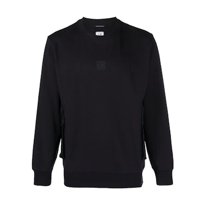 C.P. Company SS23 Blue Crewneck Sweatshirt with Solid Logo Patch - 14CMKN328A006519A868