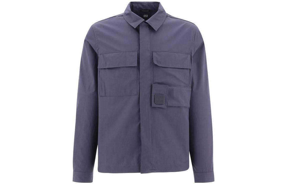C.P. Company SS23 Blue Solid Long-Sleeve Jacket with Dual Pockets 14CMSH072A006472A884