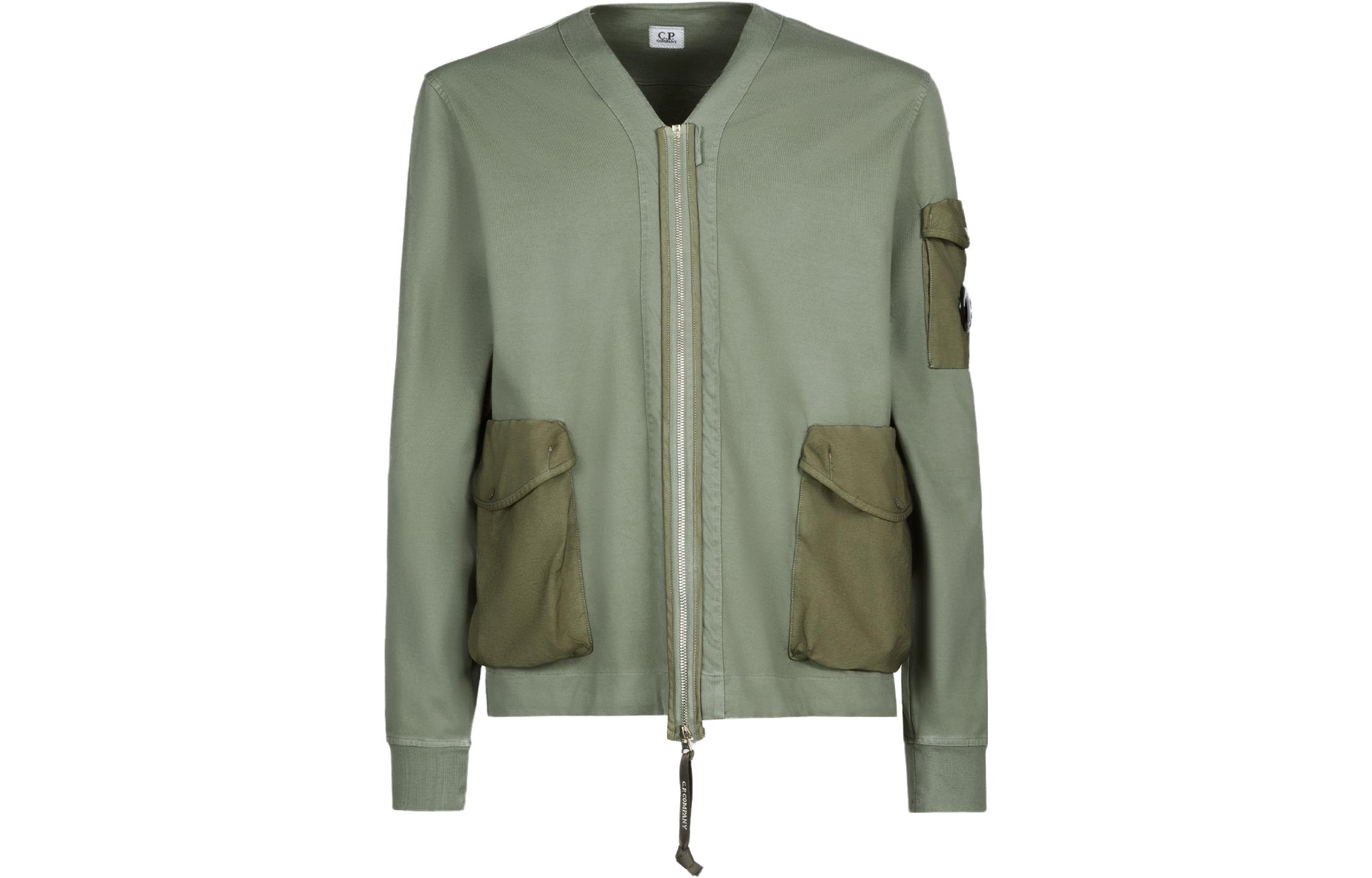C.P. Company SS23 Bronze Green V-Neck Long Sleeve Pocket Jacket 14CMSS320A006521M648