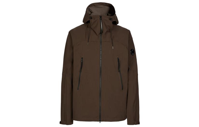 C.P. Company SS23 Brown Hoodie Jacket with Logo Patch for Men 14CMOW003A004117A365