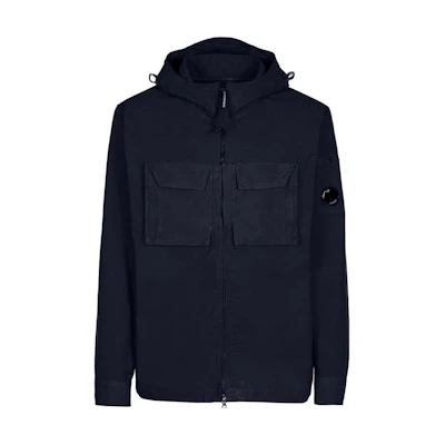 C.P. Company SS23 Deep Blue Solid Hooded Zip-Up Jacket with Chest Pocket 14CMSH093A006069G888