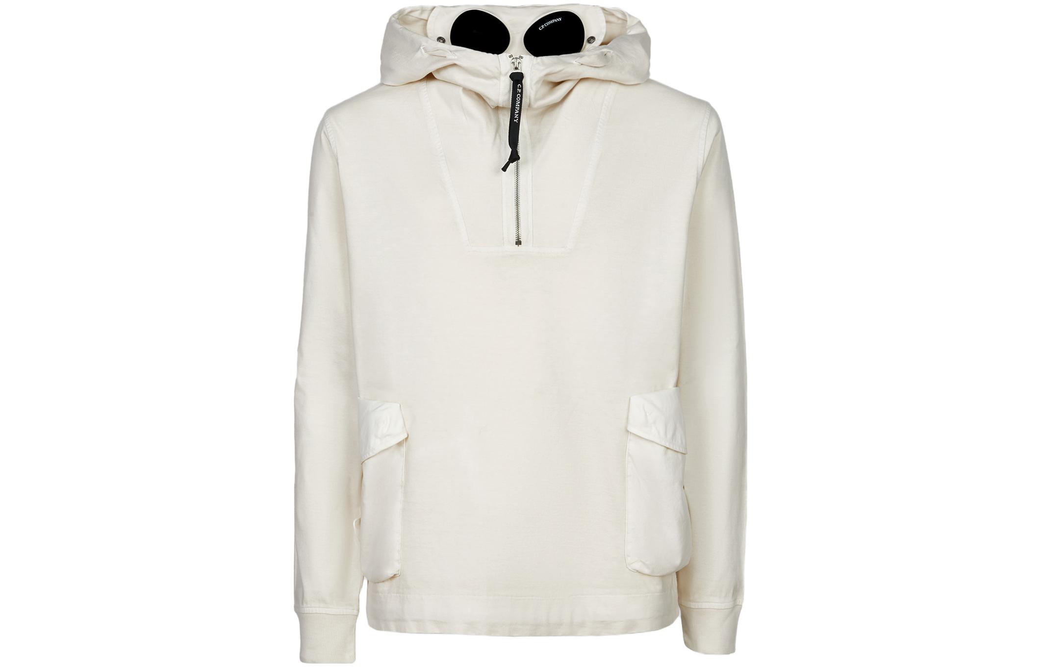 C.P. Company SS23 Goggle Hoodie Pullover White - Casual Knit Hoodie 14CMSS321A006521M103