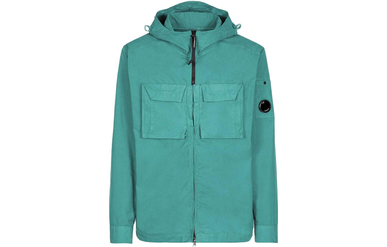 C.P. Company SS23 Green Full-Zip Hooded Jacket with Chest Pocket 14CMSH093A006069G673
