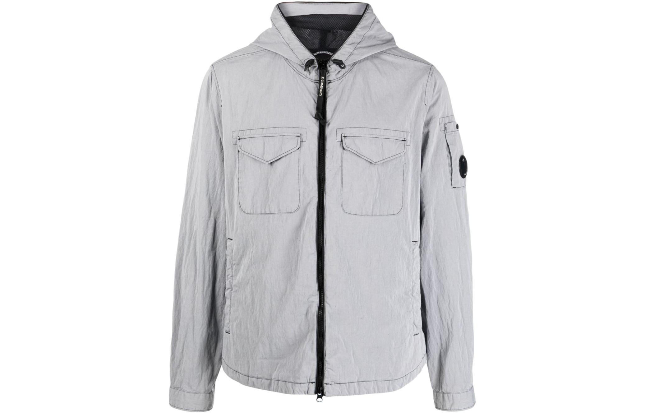 C.P. Company SS23 Grey Solid Double Pocket Hooded Zip Jacket 14CMOS286A005533G999